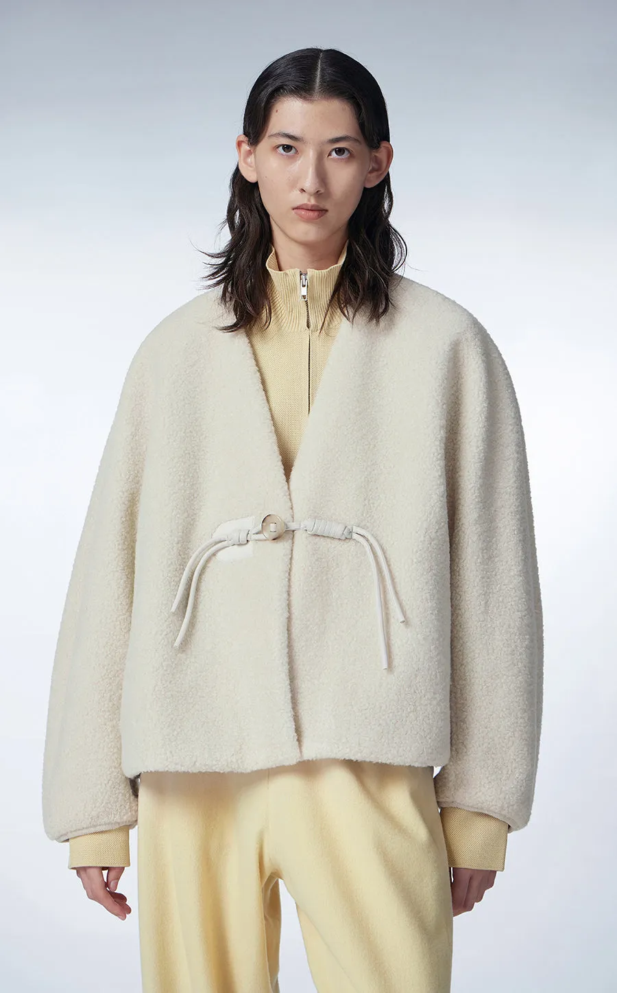 Coat / JNBY Relaxed V-neck Faux Fur Jacket