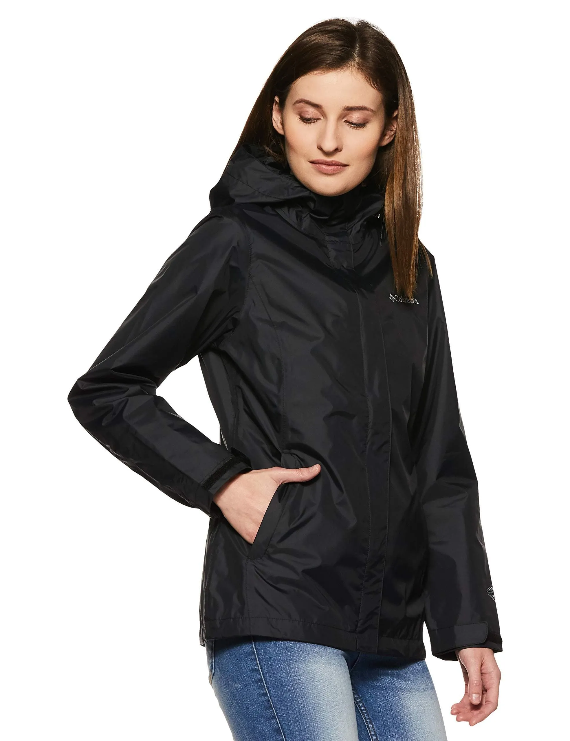 Columbia Women's Arcadia II Waterproof Breathable Jacket with Packable Hood, Black, Medium