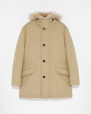 Cotton-blend iconic parka with coyote fur trim