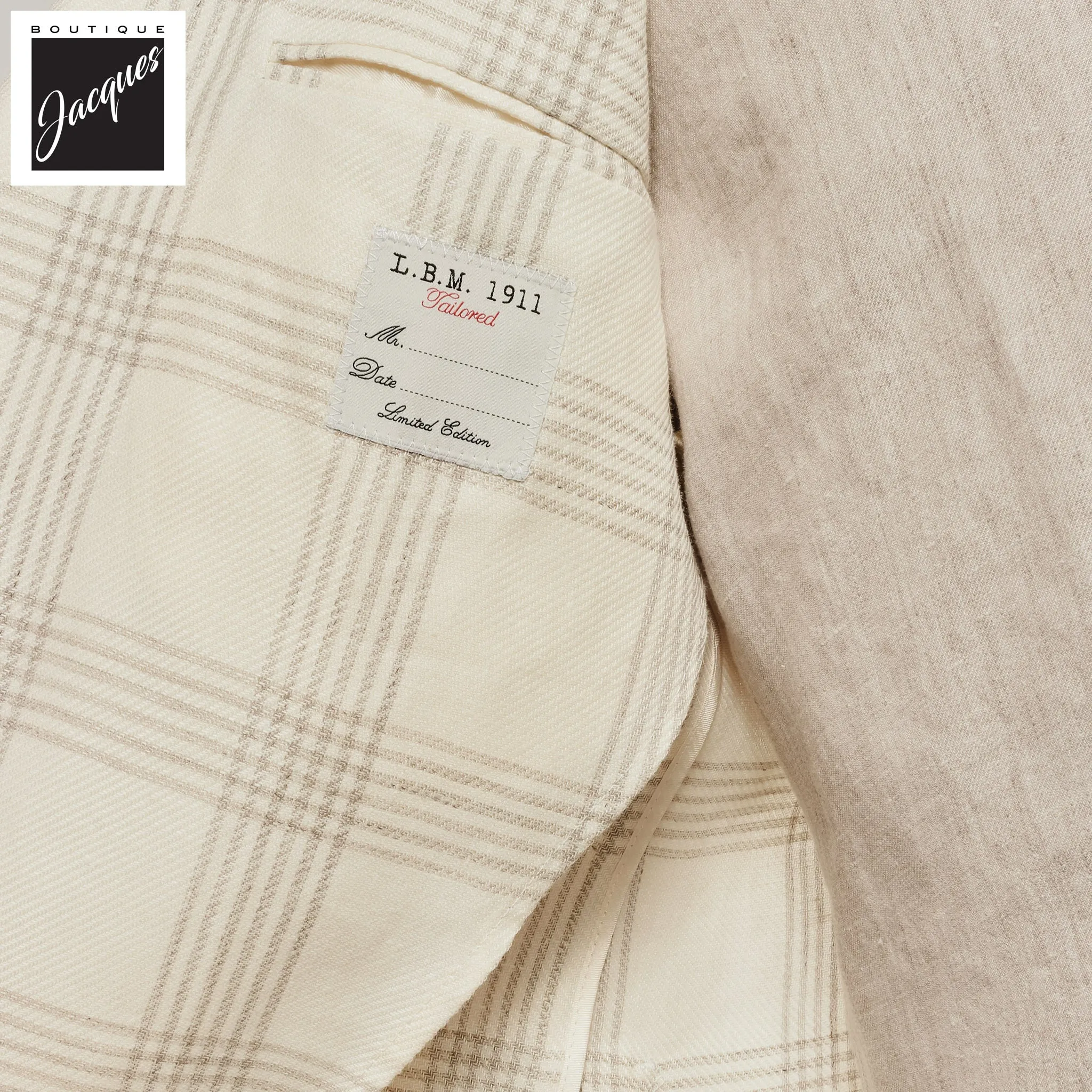 Cream Check Linen Wool Contemporary Fit Sport Jacket - L.B.M 1911