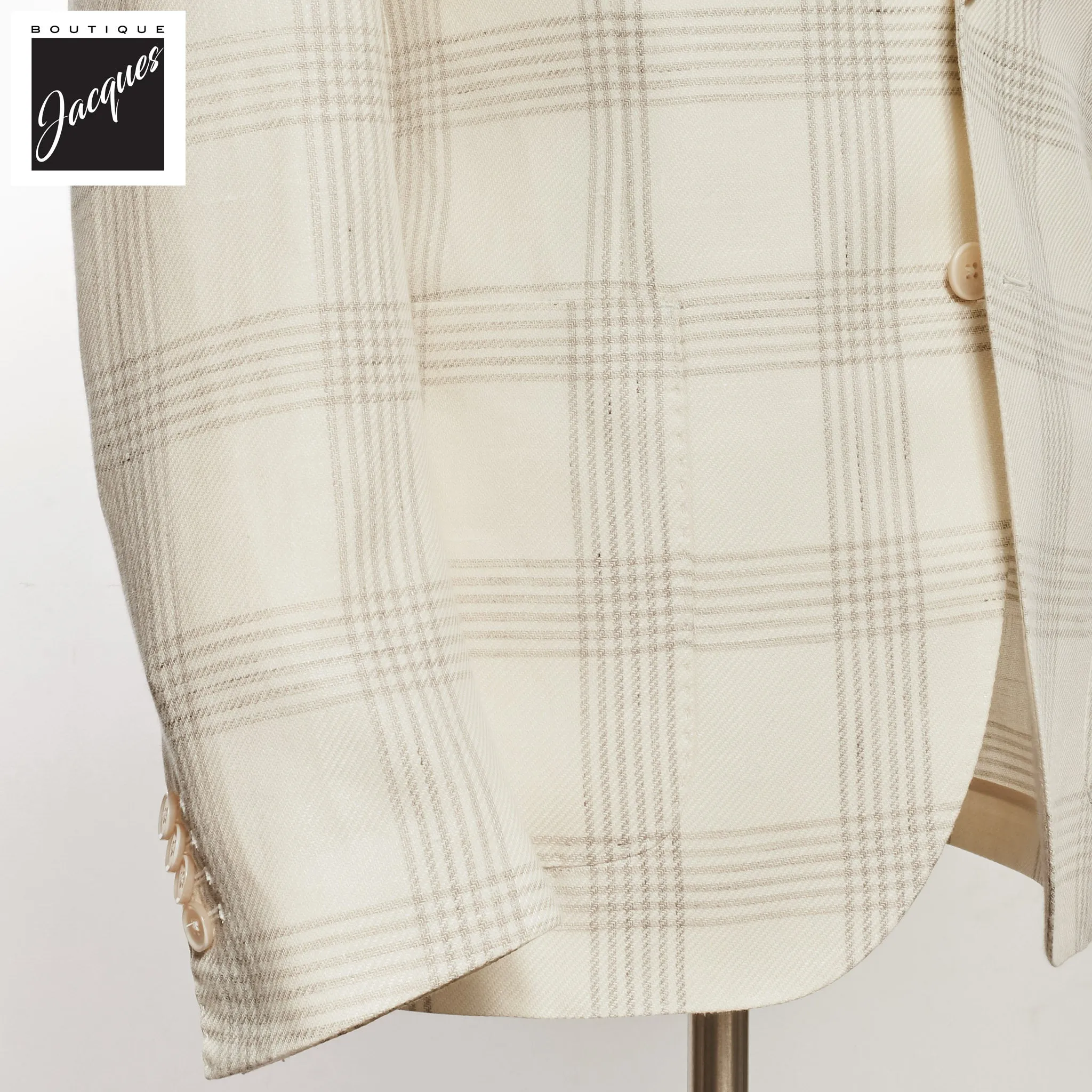Cream Check Linen Wool Contemporary Fit Sport Jacket - L.B.M 1911
