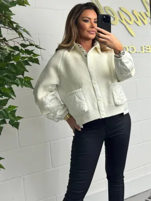 Cream Quilted Chunky Knit Cardigan