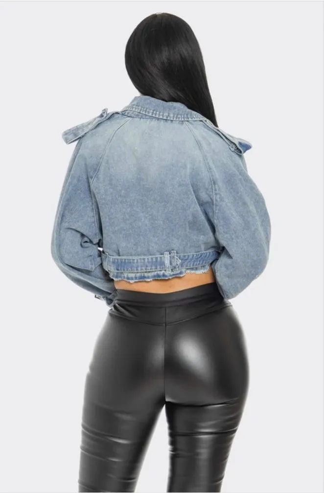 Crop Denim Motor Jacket