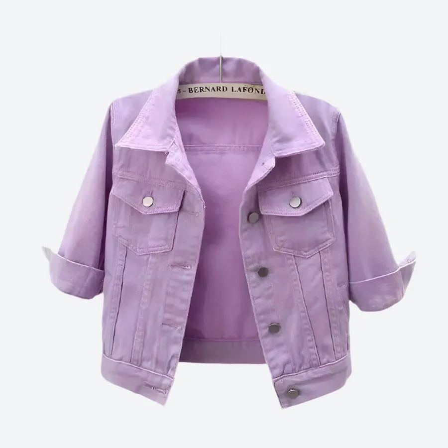 Cropped Button-Up Casual Denim Jackets