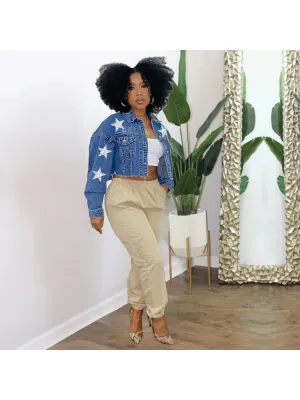 Cropped Denim Jacket with Silver Stars