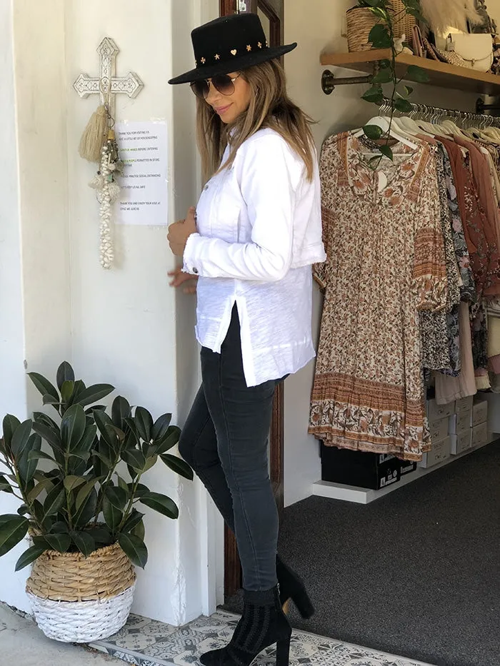 Cropped White Denim Jacket