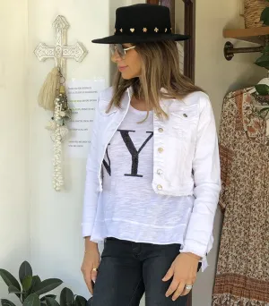 Cropped White Denim Jacket
