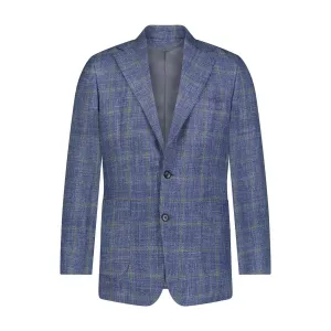 Custom Wool/Silk/Linen Check Sport Coat - Blue/Green