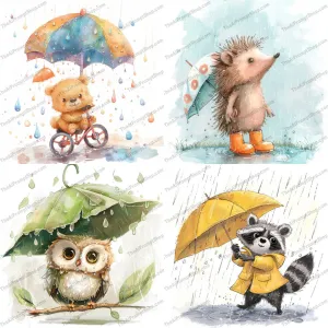 Cute Animals in Rain AI MidJourney Image Prompt, 8858