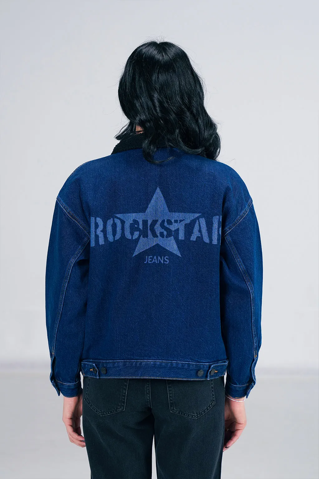 Dark Denim Jacket With Sherpa