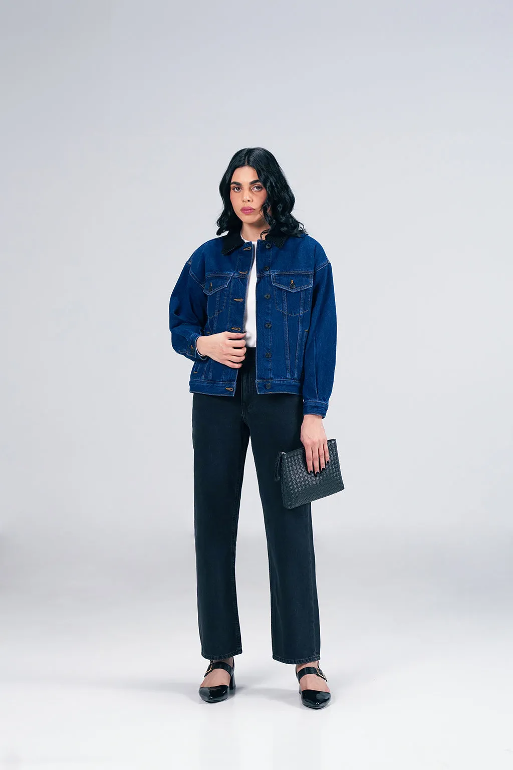 Dark Denim Jacket With Sherpa