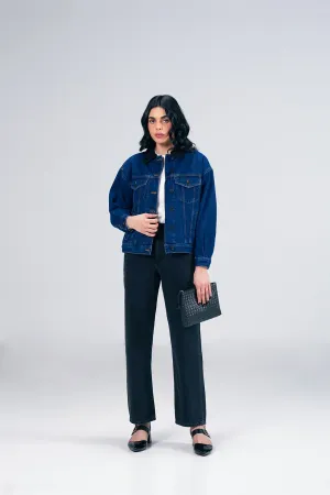 Dark Denim Jacket With Sherpa