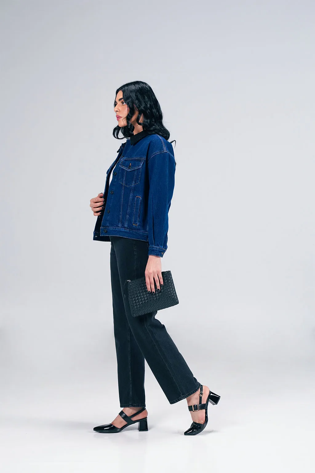 Dark Denim Jacket With Sherpa