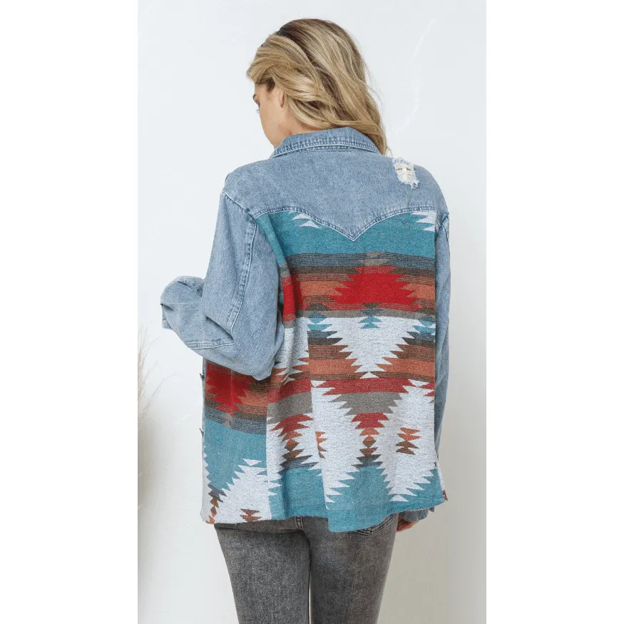 Denim Contrast Aztec Jacket