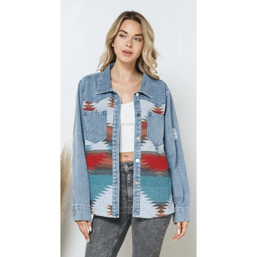 Denim Contrast Aztec Jacket
