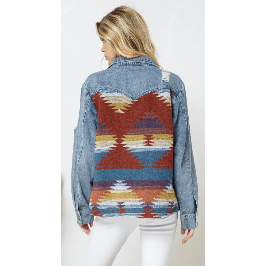 Denim Contrast Aztec Jacket
