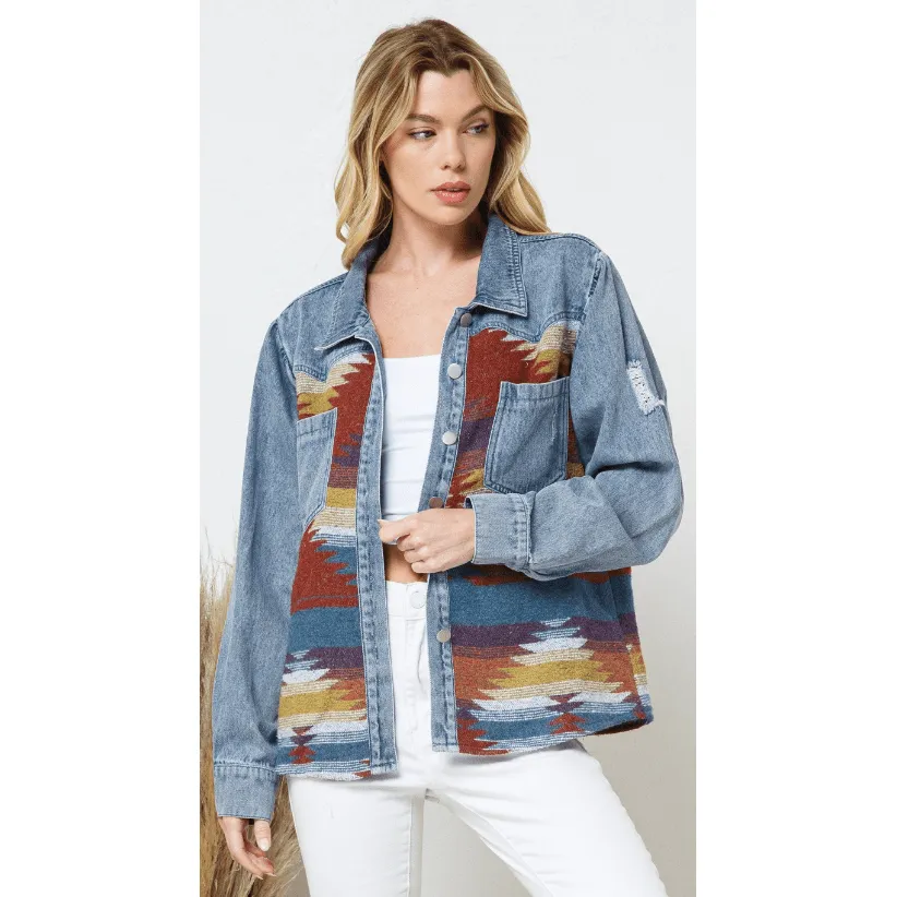 Denim Contrast Aztec Jacket