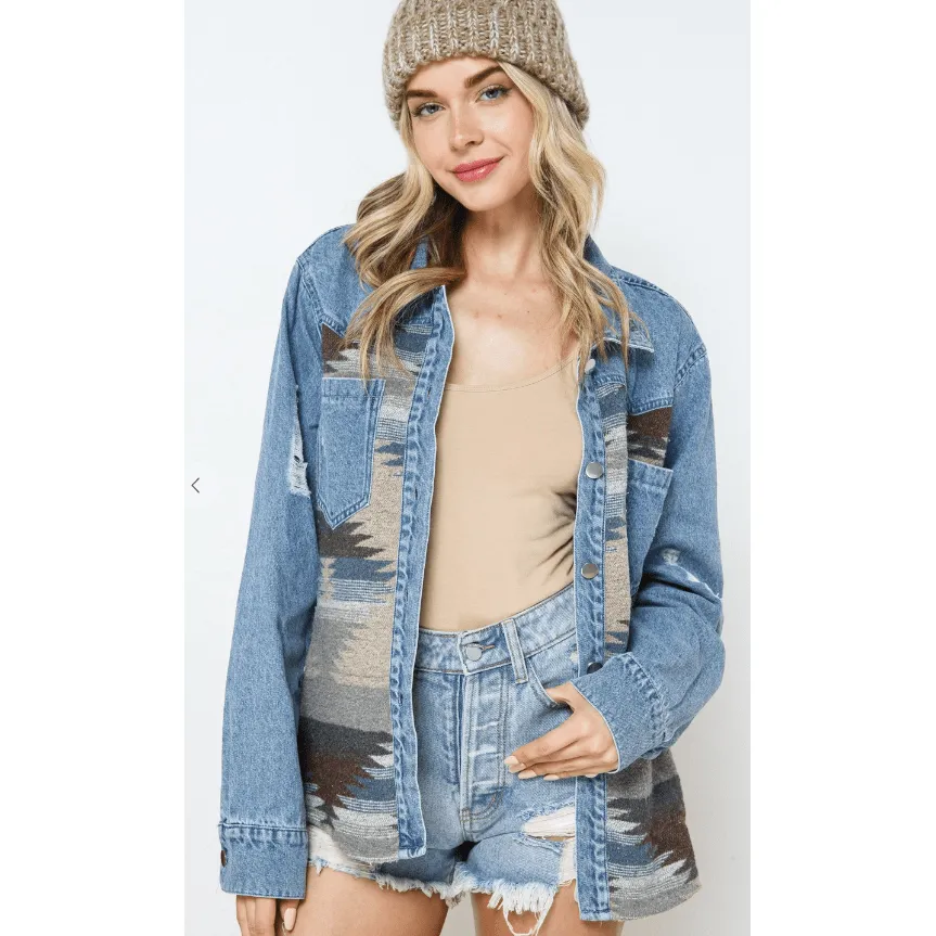 Denim Contrast Aztec Jacket