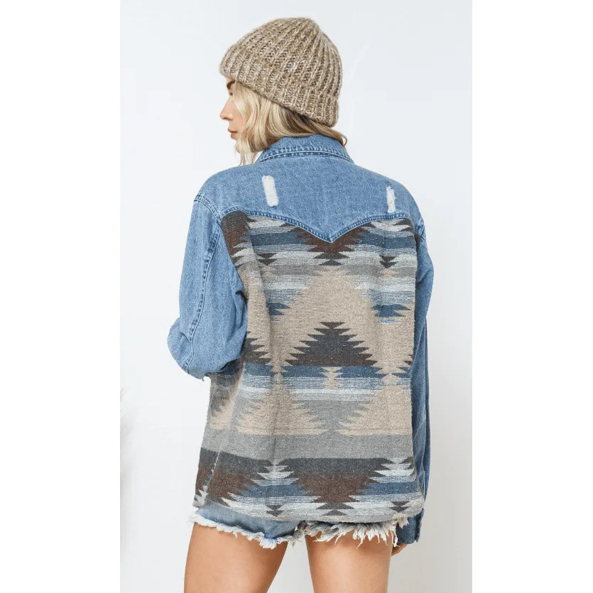 Denim Contrast Aztec Jacket