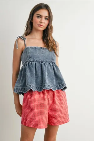 Denim Tie-Strap Peplum Top