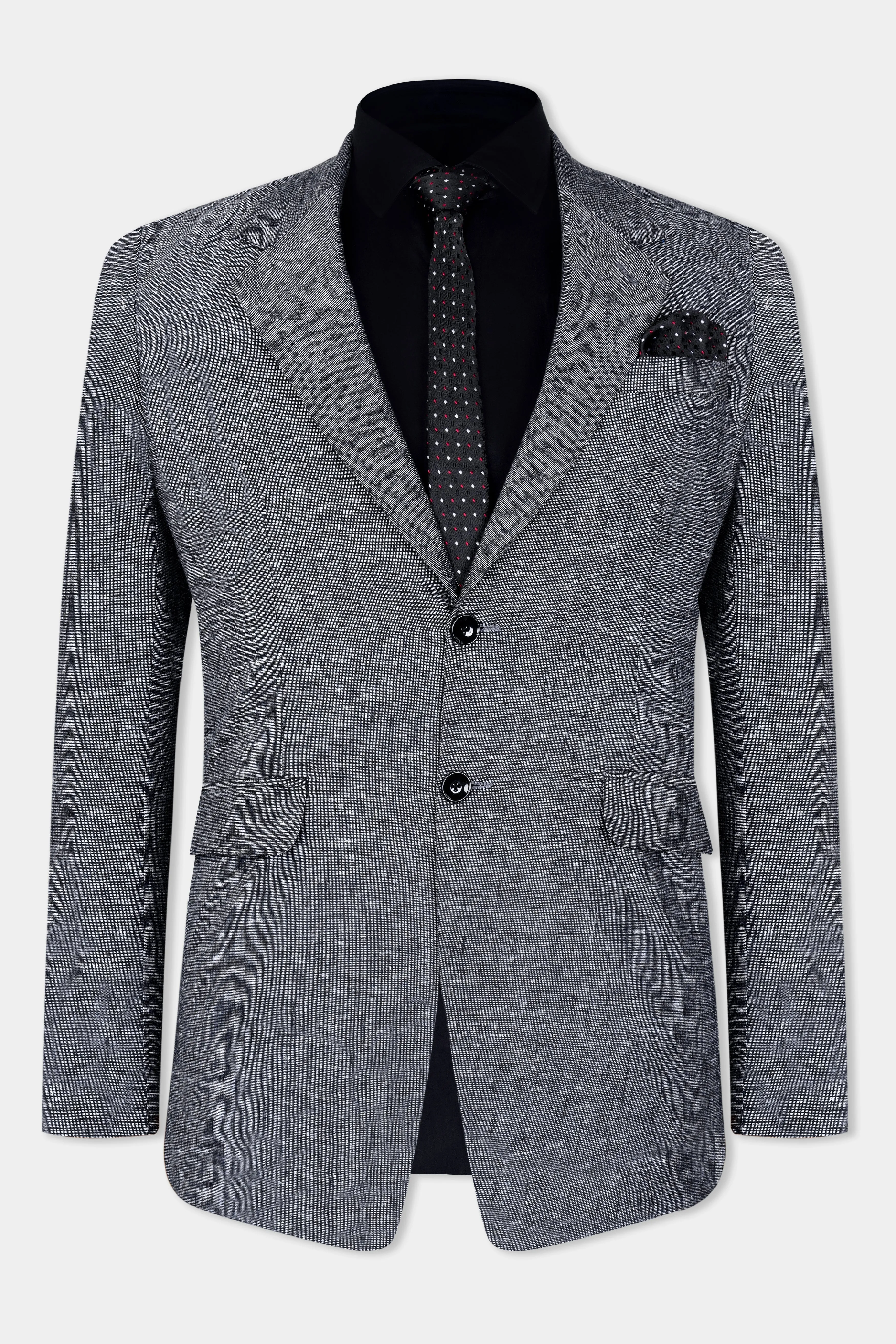 Dim Gray Luxurious Linen Single Breasted Blazer
