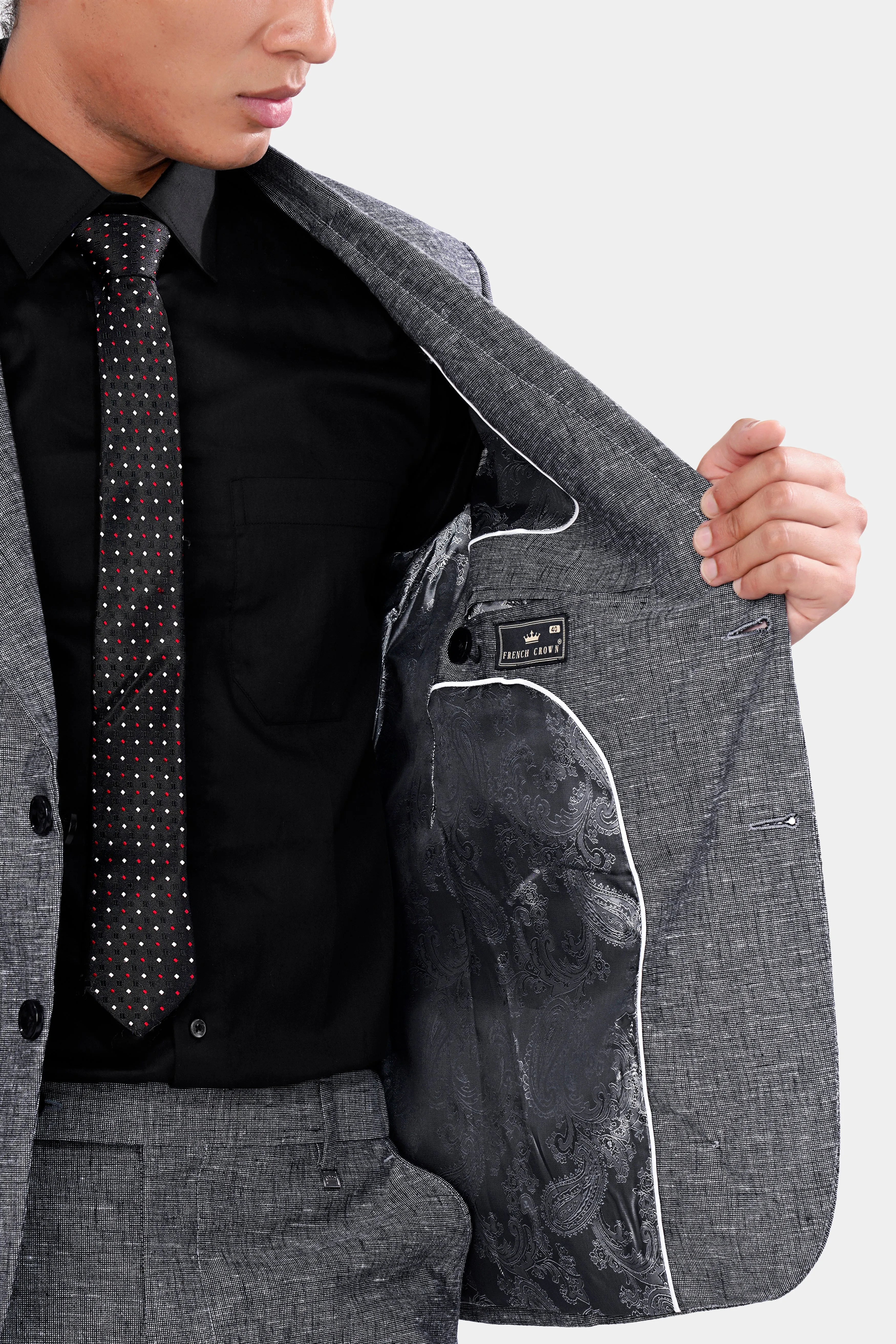 Dim Gray Luxurious Linen Single Breasted Blazer