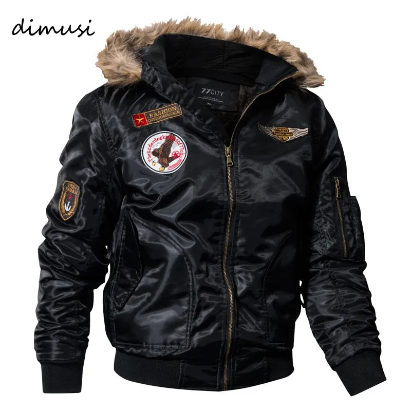 DIMUSI Paddad Men Winter Bomber Jacket Thick Thermal Down Cotton Parkas Male Casual Hoodies Faux Fur Collar Warm Coats 4XL,TA035
