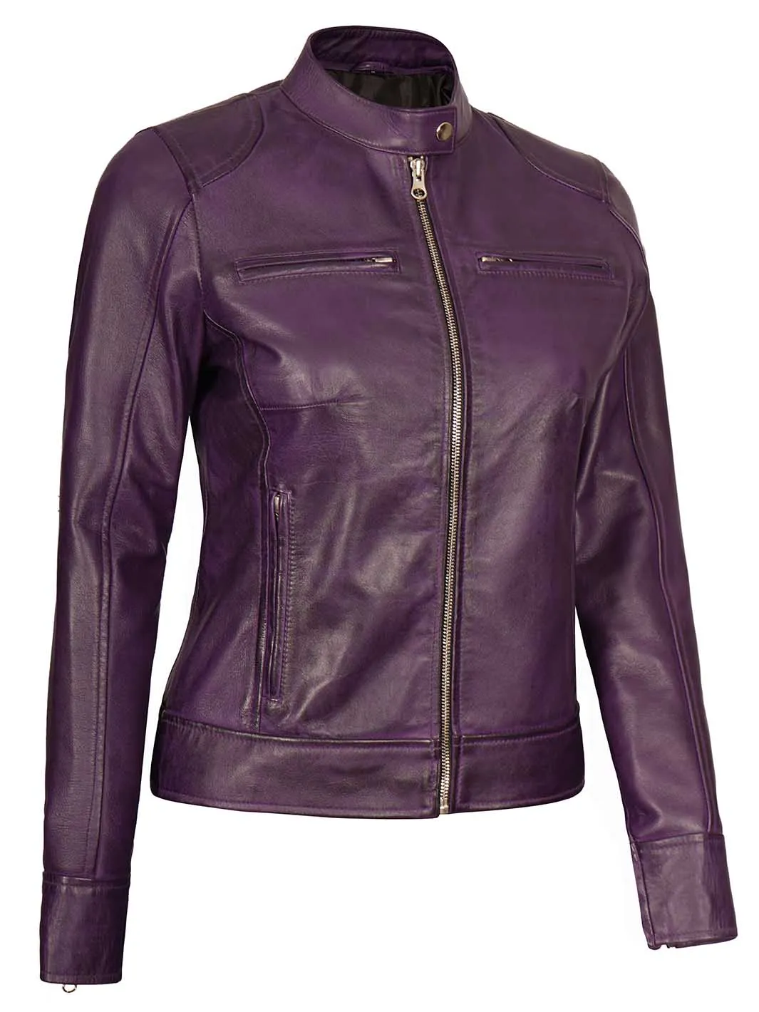 Dodge Women Biker Purple Leather Jacket