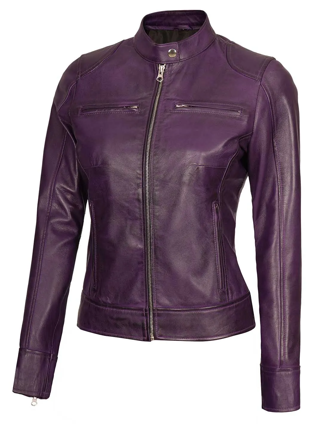 Dodge Women Biker Purple Leather Jacket