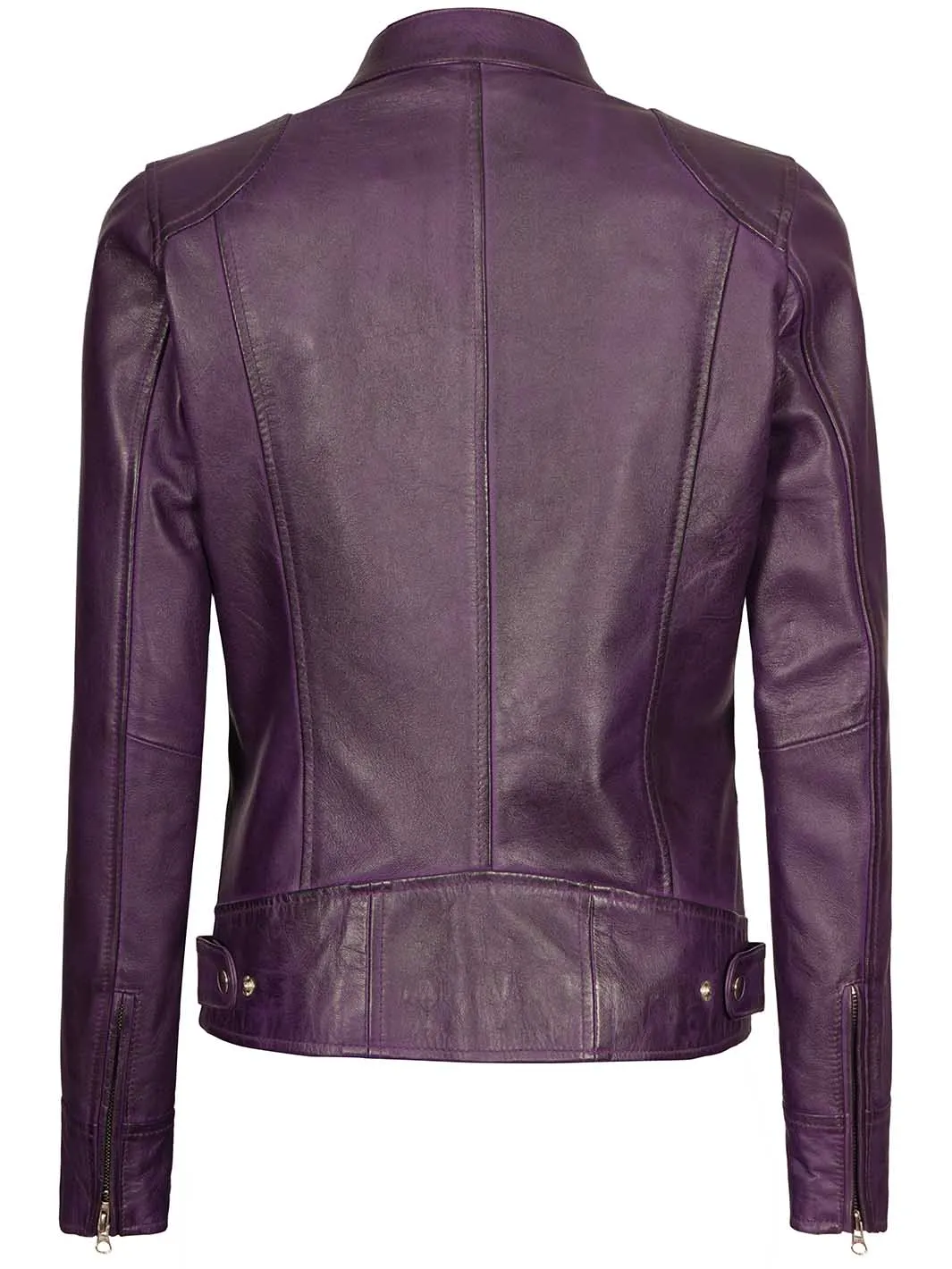 Dodge Women Biker Purple Leather Jacket