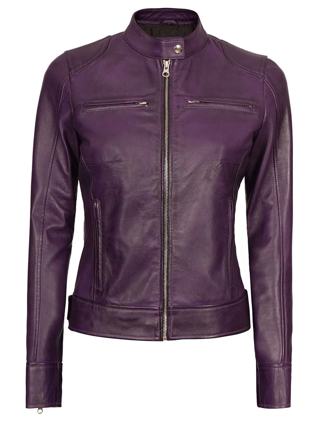 Dodge Women Biker Purple Leather Jacket