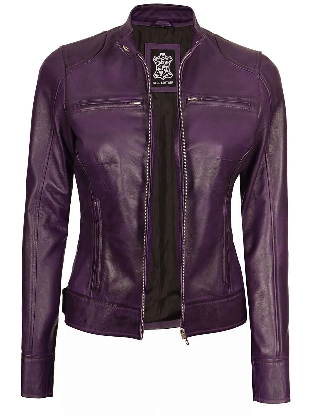 Dodge Women Biker Purple Leather Jacket
