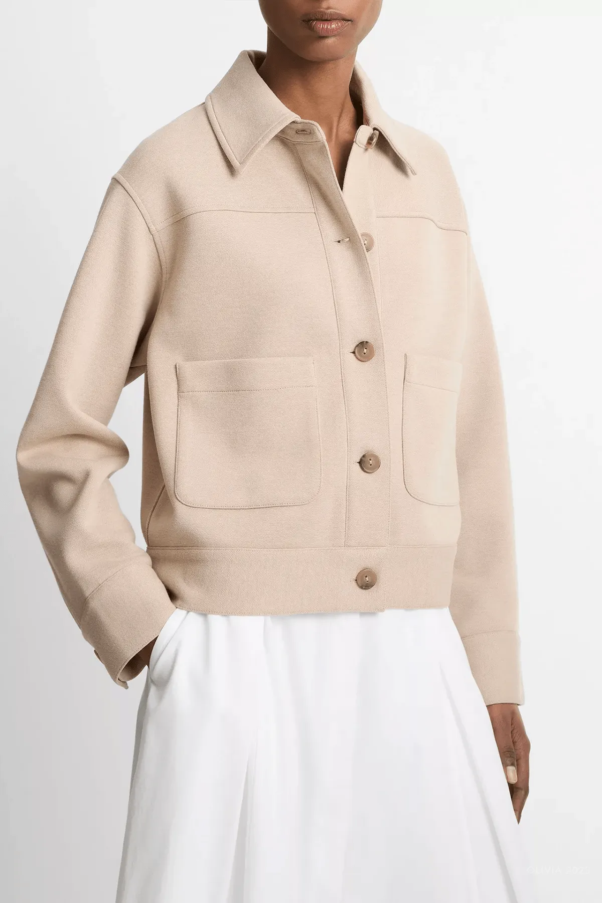 Double-Face Cropped Jacket in Light Sandbar