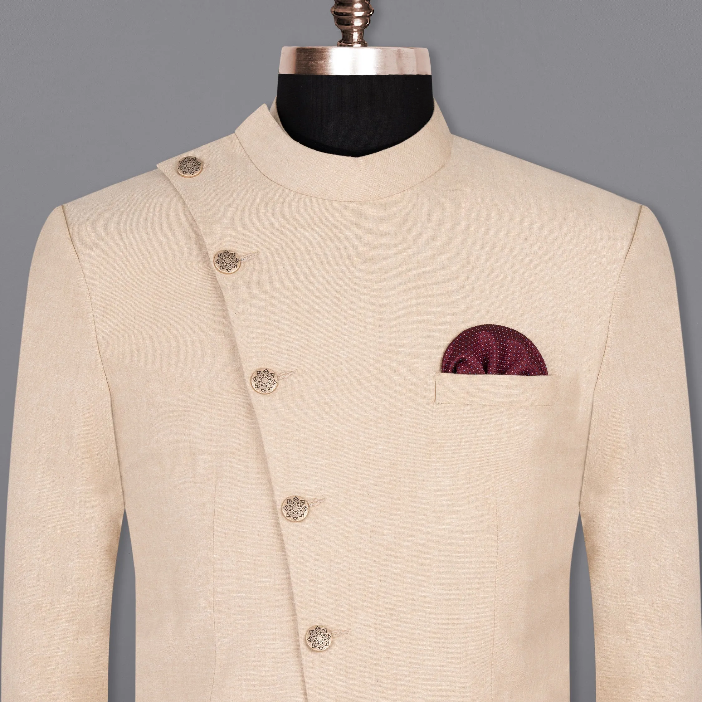 Dust Storm Cross-Buttoned Bandhgala luxurious Linen Blazer