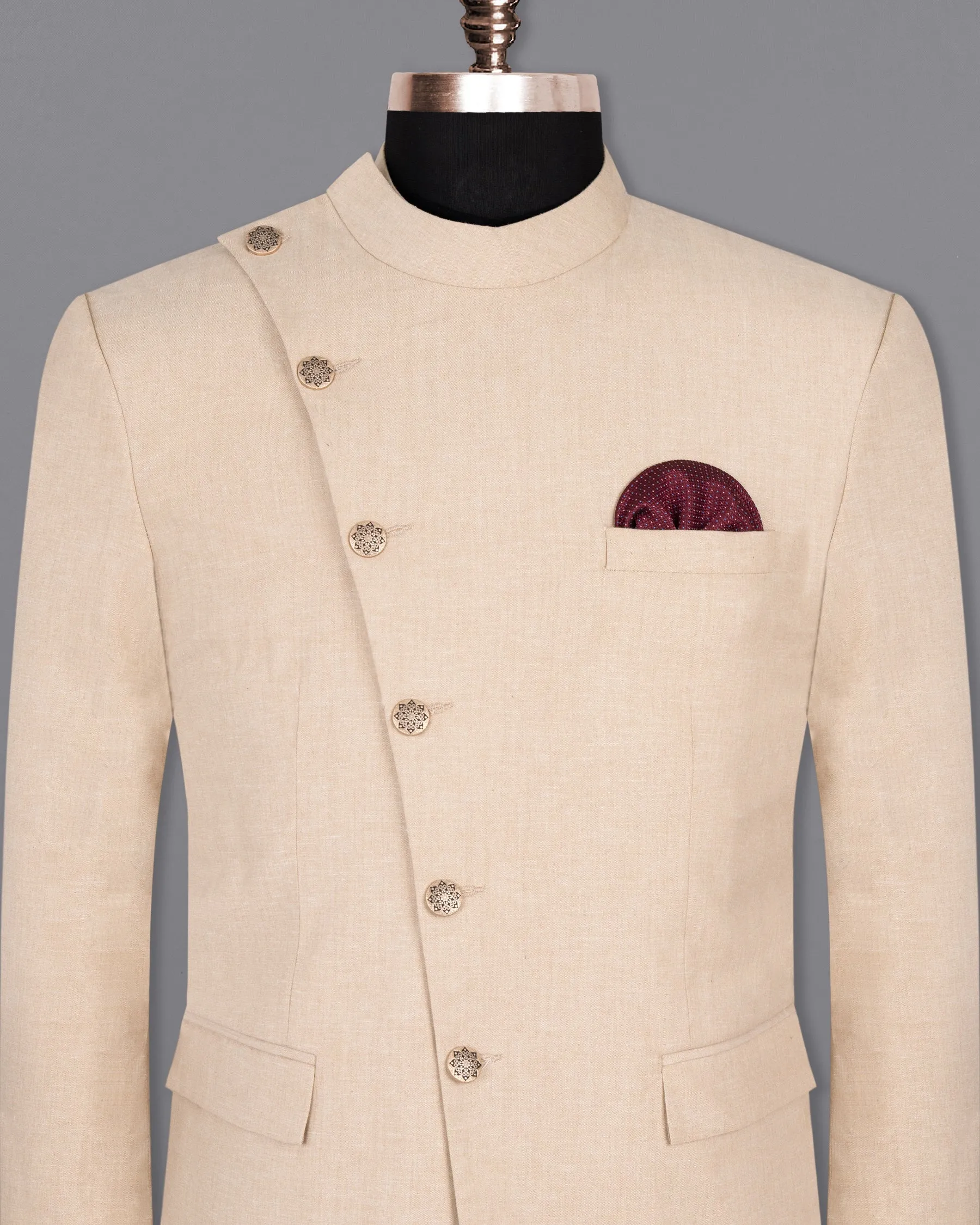 Dust Storm Cross-Buttoned Bandhgala luxurious Linen Blazer