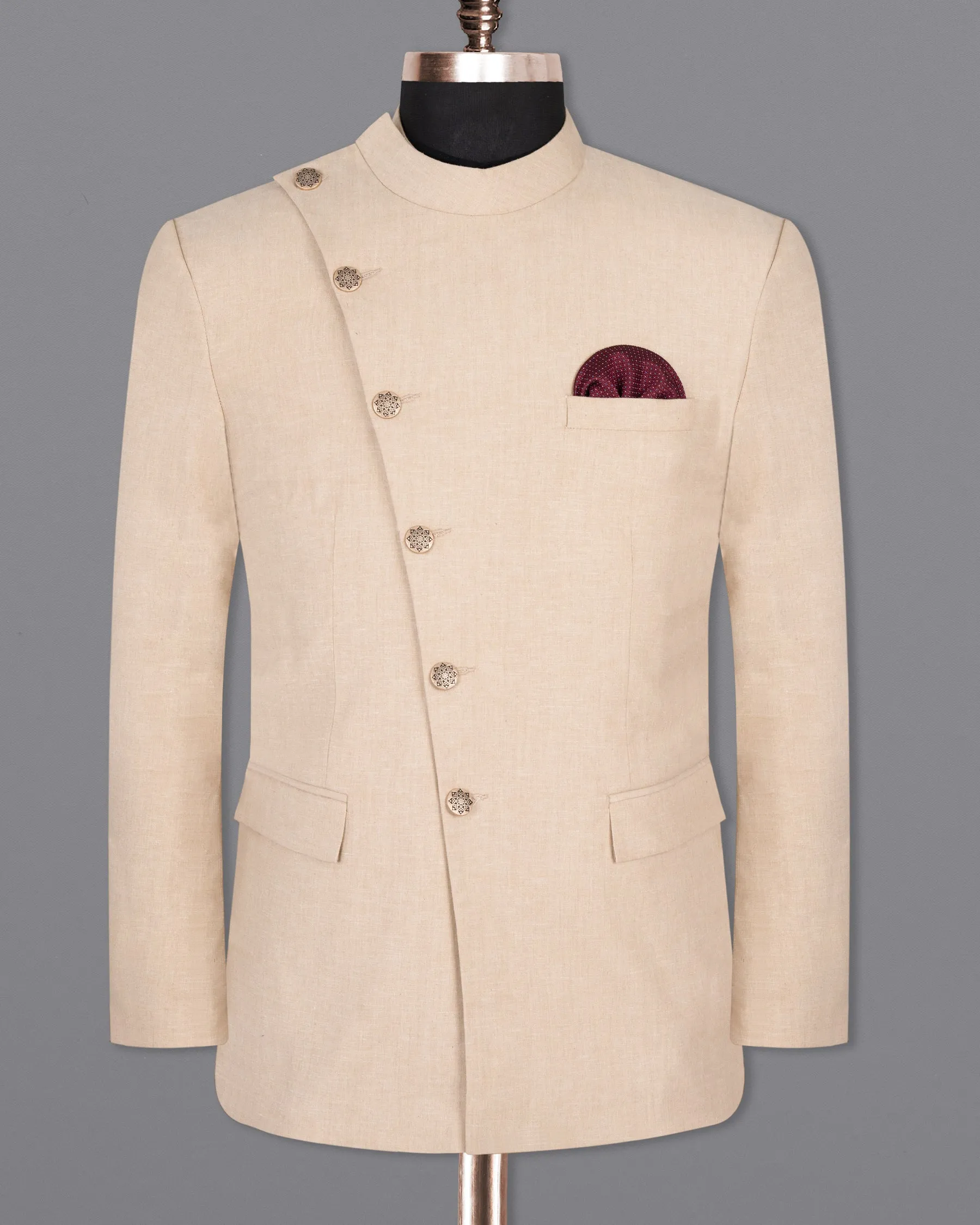 Dust Storm Cross-Buttoned Bandhgala luxurious Linen Blazer