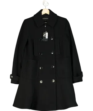 Emporio Armani Black Virgin Wool Peplum Hem Coat UK 6