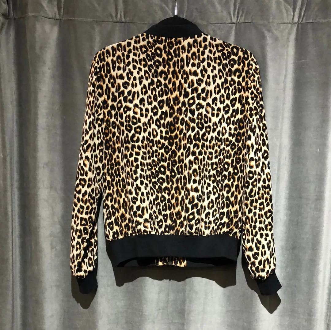 Equipment Silk Leopard Zip-Up Bomber Jacket