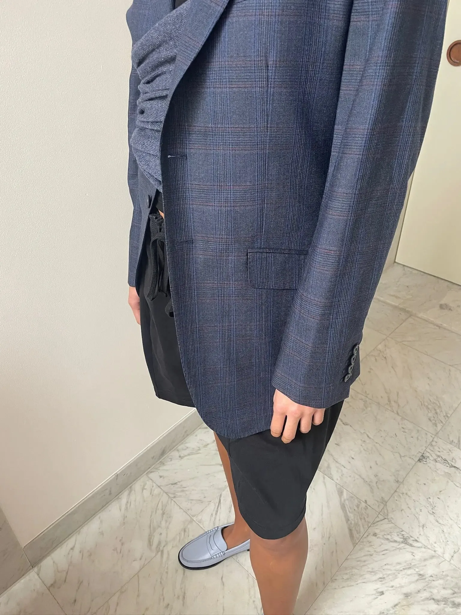 Extended Sakko Blazer, Navy Check
