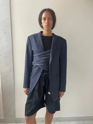 Extended Sakko Blazer, Navy Check