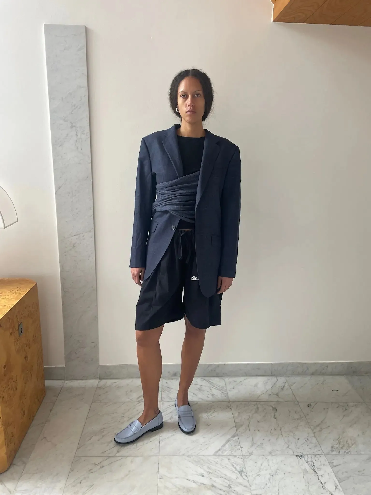 Extended Sakko Blazer, Navy Check