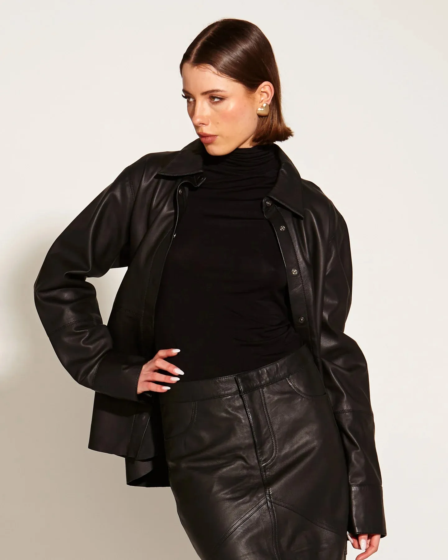 Fate & Becker - Underground 100% Leather Oversized Shacket - Black