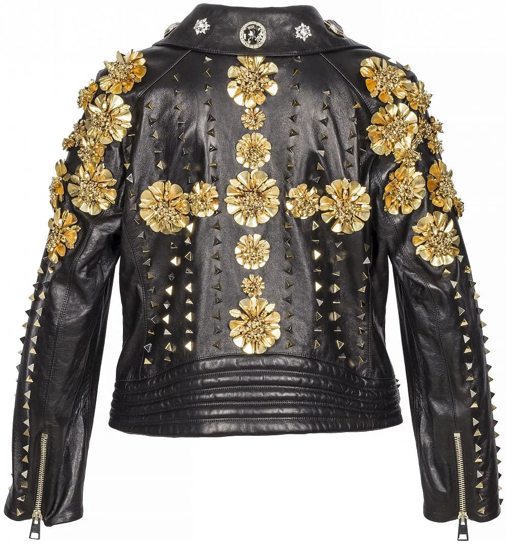 FAUSTO PUGLISI X MARINA RINALDI Women's Black Leather Jacket 12W / 21 $12650 NWT