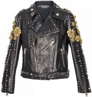 FAUSTO PUGLISI X MARINA RINALDI Women's Black Leather Jacket 12W / 21 $12650 NWT