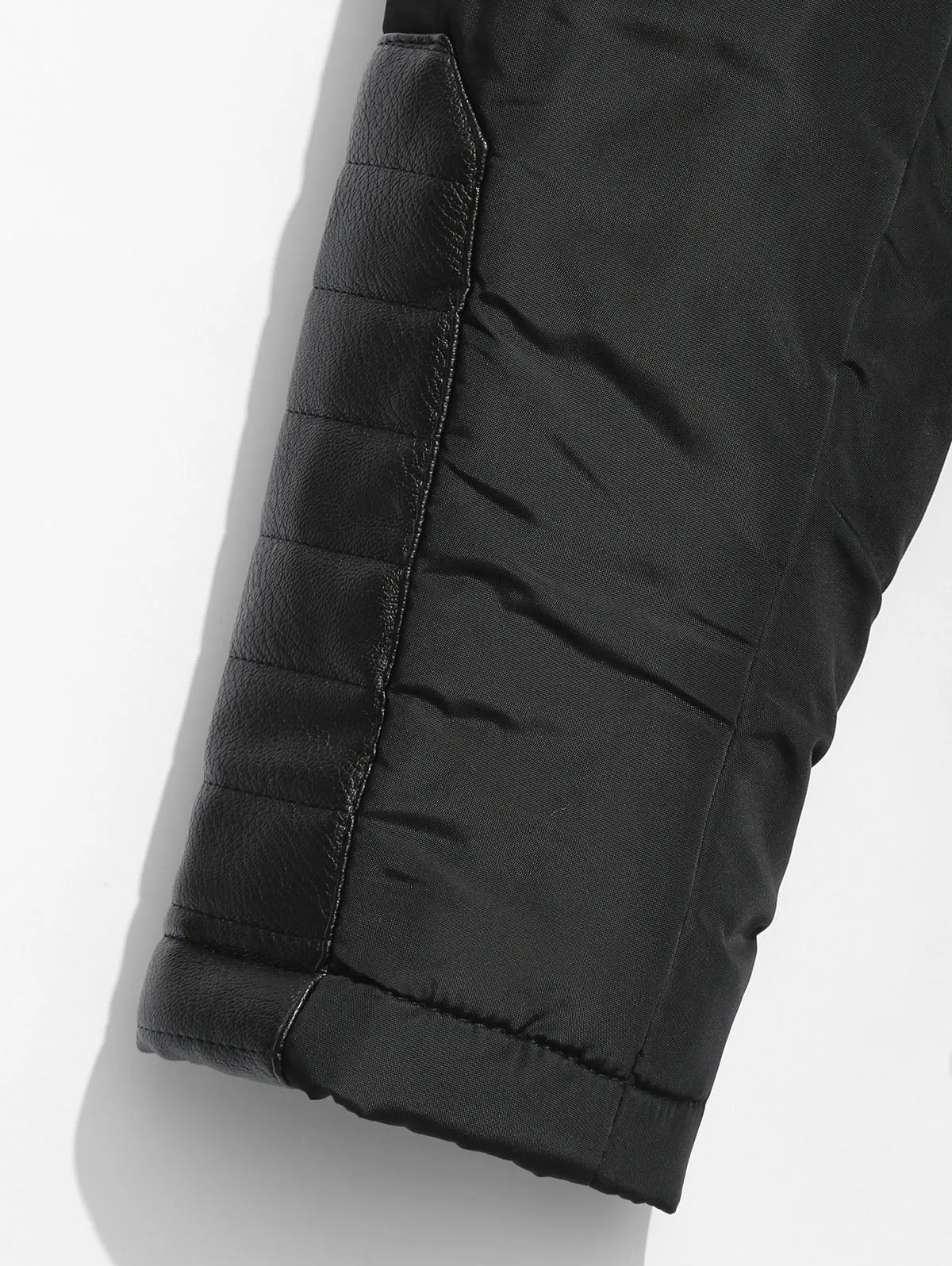 Faux Fur Applique Hoodie PU Parka Coat