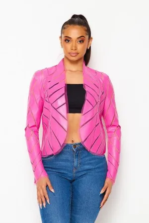 Faux Leather Patch Work Jacket