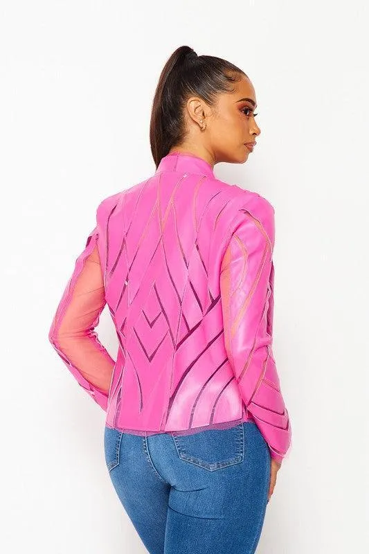 Faux Leather Patch Work Jacket