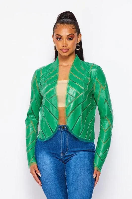 Faux Leather Patch Work Jacket