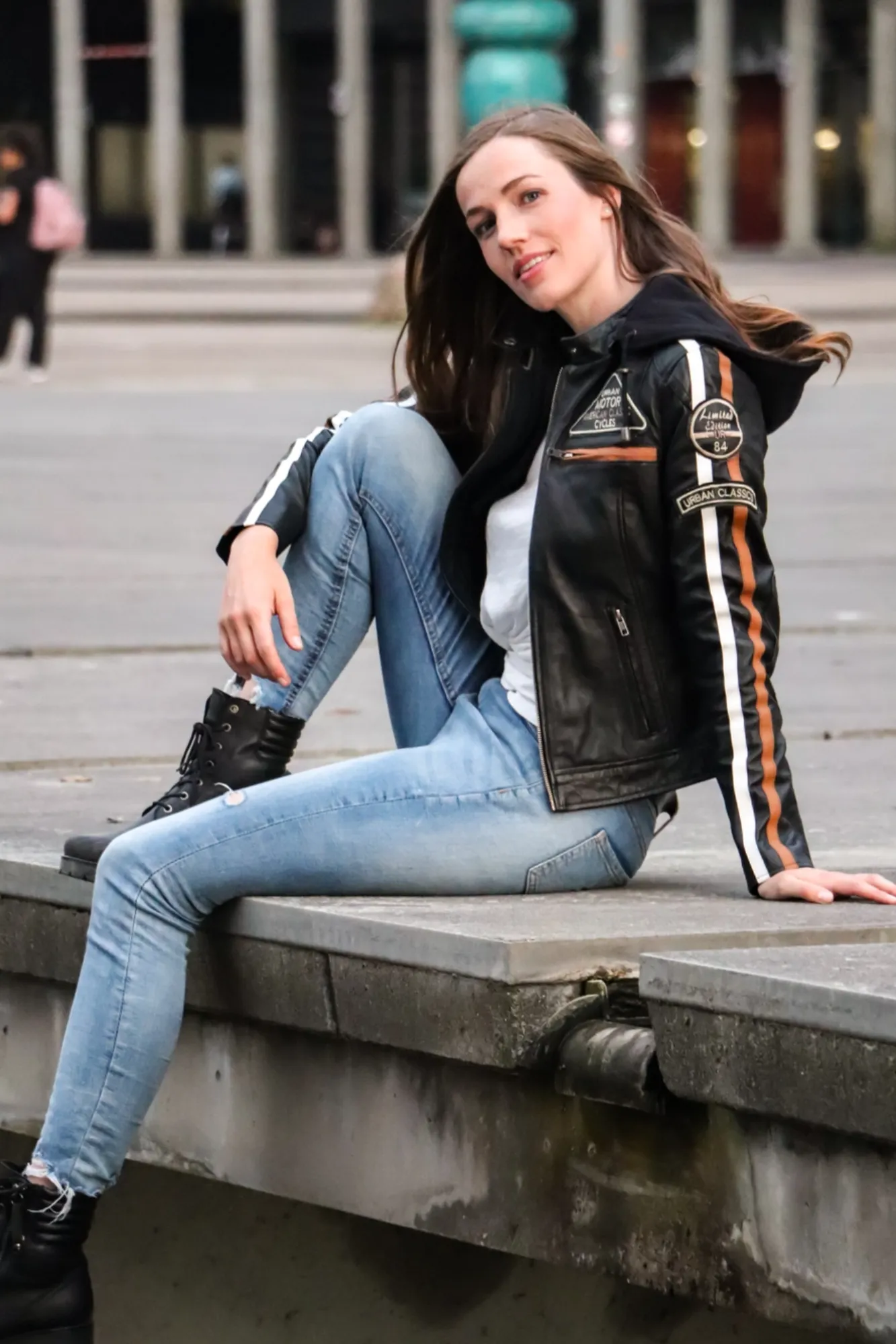 'Fifty- Eight' Ladies Motorbike Leather Jacket - Black