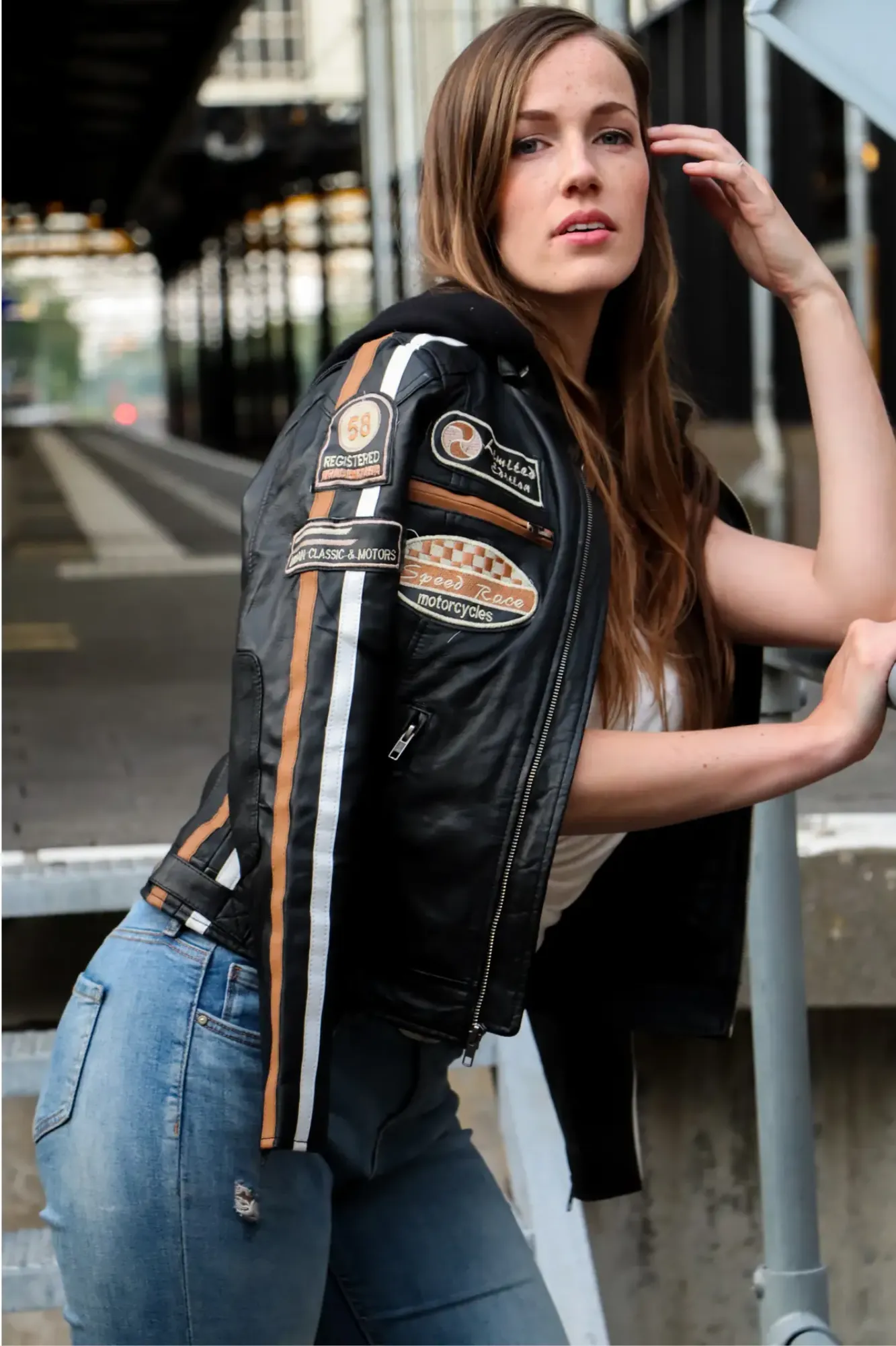 'Fifty- Eight' Ladies Motorbike Leather Jacket - Black